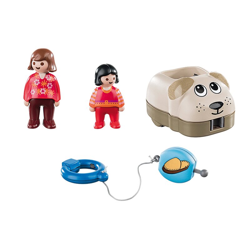 Playmobil - set figurine mama si fetita cu masinuta catel 1.2.3.