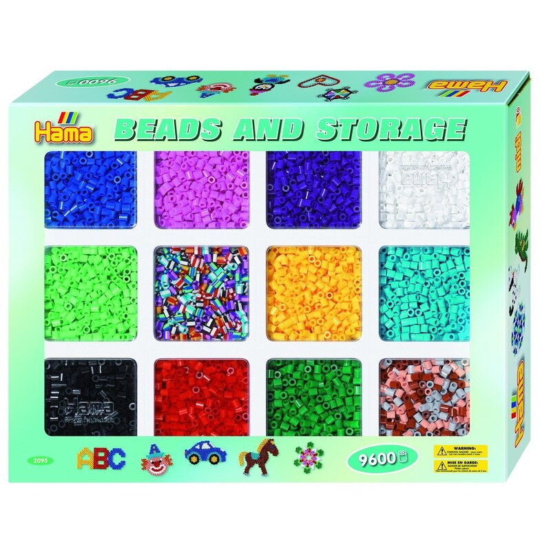 Hama - set margele 10 culori in cutie, 2 mixturi, 9600 buc midi