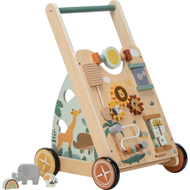 Antepremergator, Free2Play, My First Steps, Cu multiple activitati, Din lemn, , 31.8 x 26.5 x45.5 cm, Safari, Conform cu standardele europene EN71-1;2018, EN71-2:2020, EN71-3:2021