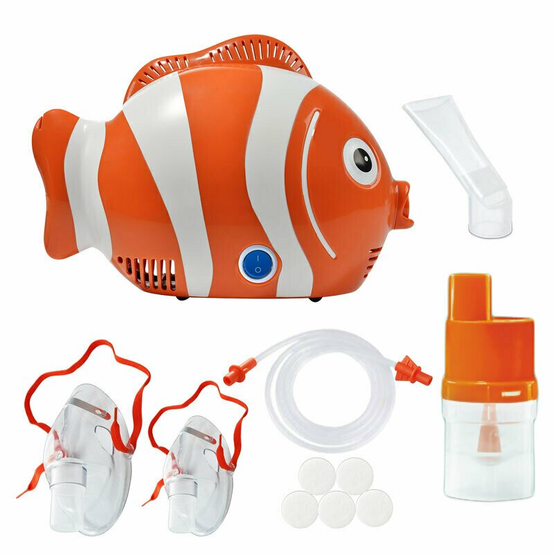 Redline - aparat de aerosoli cu compresor healthy fish, mmad 2.44 µm, forma jucausa apreciata de copii