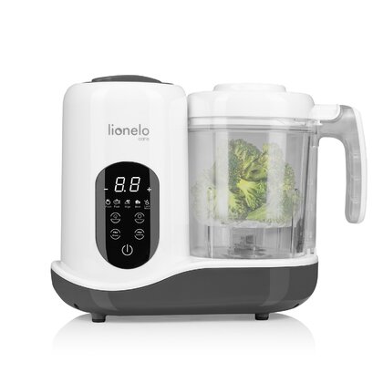 Aparat de gatit, Lionelo, BabyMenu, 5 in 1, Cu gatire la abur, dezghetare, amestecare, incalzire, sterilizare, Cu recipient din tritan, Alb