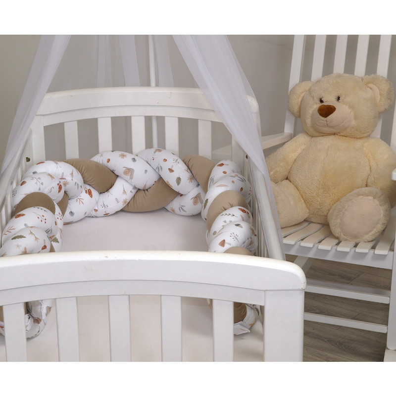 Aparatoare laterala pat bumper impletit, inchidere velcro, bumbac comori din natura, bej 180x21 cm