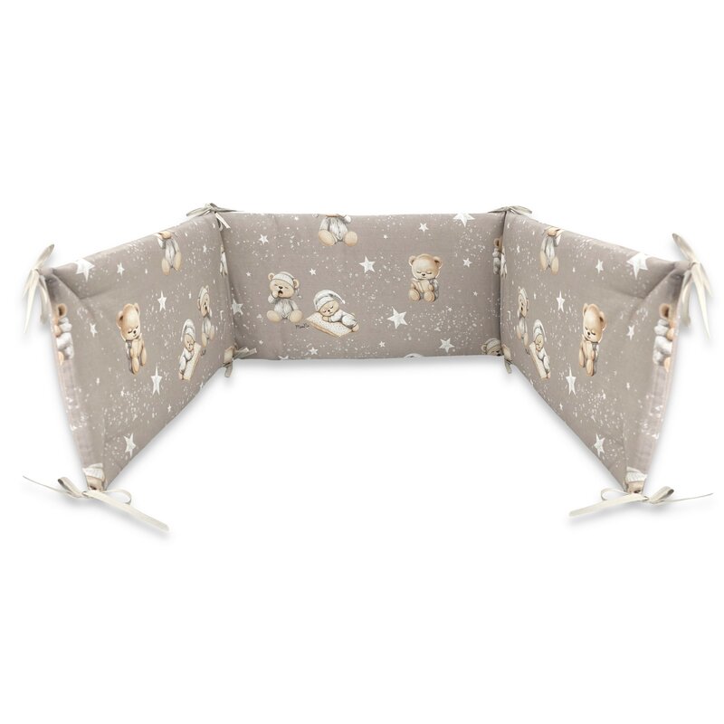 Aparatoare pentru patut, MimiNu, Din bumbac certificat Oeko Tex Standard 100, 180x30 cm, Cu panglici, Bedtime story beige