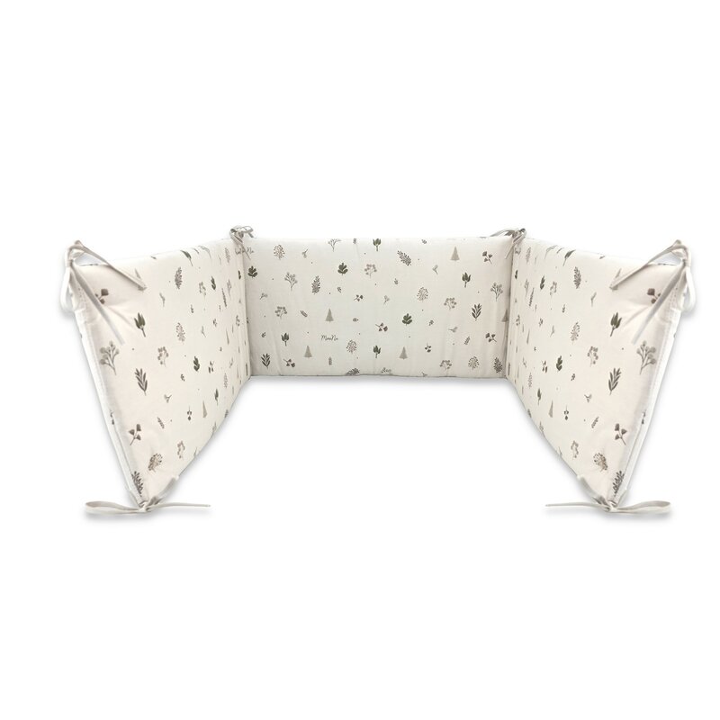 Aparatoare pentru patut, MimiNu, Din bumbac certificat Oeko Tex Standard 100, 180x30 cm, Cu panglici, Leaves
