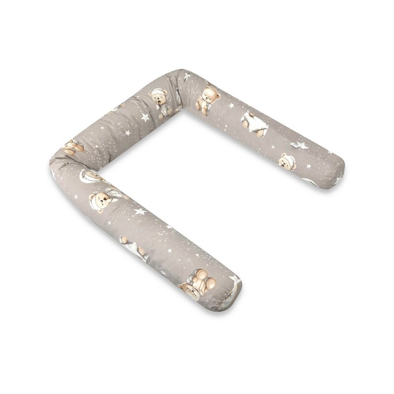Aparatoare pentru patut, MimiNu, Tip rulou, Cu husa detasabila, Lungime 180 cm, Din bumbac certificat Oeko Tex Standard 100, Bedtime story beige