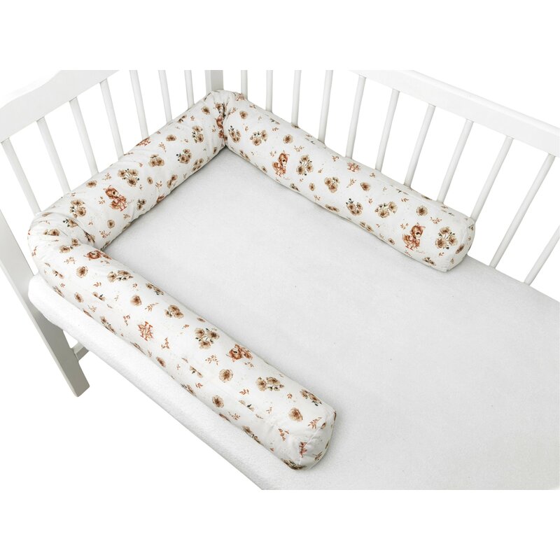 Aparatoare pentru patut, MimiNu, Tip rulou, Cu husa detasabila, Lungime 180 cm, Din bumbac certificat Oeko Tex Standard 100, Design, Ducklings Beige