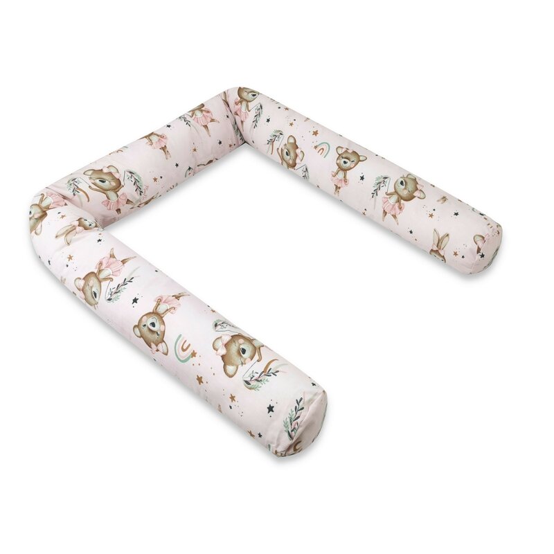 Aparatoare pentru patut, MimiNu, Tip rulou, Cu husa detasabila, Lungime 180 cm, Din bumbac certificat Oeko Tex Standard 100, Design, Little Ballerina Pink