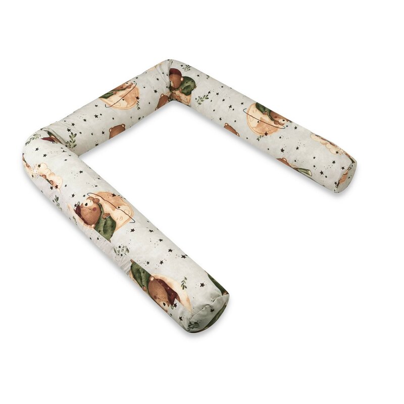 Aparatoare pentru patut, MimiNu, Tip rulou, Cu husa detasabila, Lungime 180 cm, Din bumbac certificat Oeko Tex Standard 100, Teddy Bear On Moon