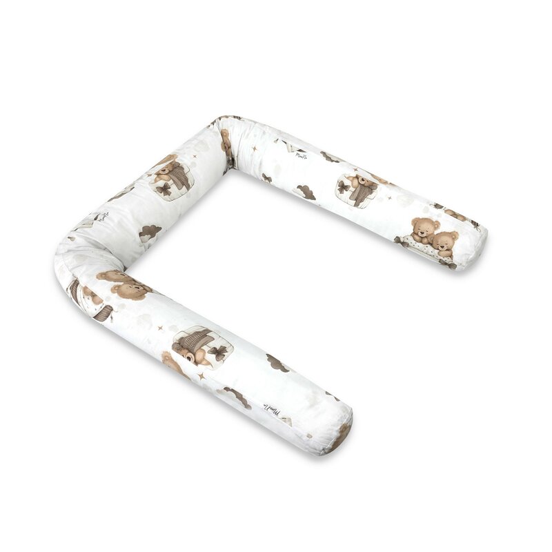 Aparatoare pentru patut, MimiNu, Tip rulou, Cu husa detasabila, Lungime 180 cm, Din bumbac certificat Oeko Tex Standard 100, Tedy bear dreams beige