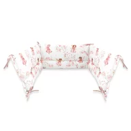Aparatoare pentru patut, Qmini, Din bumbac certificat Oeko Tex Standard 100, 180x30 cm, Cu panglici, Fairy Pink