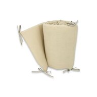 Aparatoare pentru patut, Qmini, Din muselina dubla, 180x30 cm, Cu panglici,  Din material certificat Oeko Tex Standard 100, Warm Beige