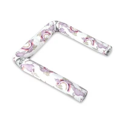 Aparatoare pentru patut, Qmini, Tip rulou, Cu husa detasabila, Lungime 180 cm, Din bumbac certificat Oeko Tex Standard 100, Elephants on Rainbow Pink