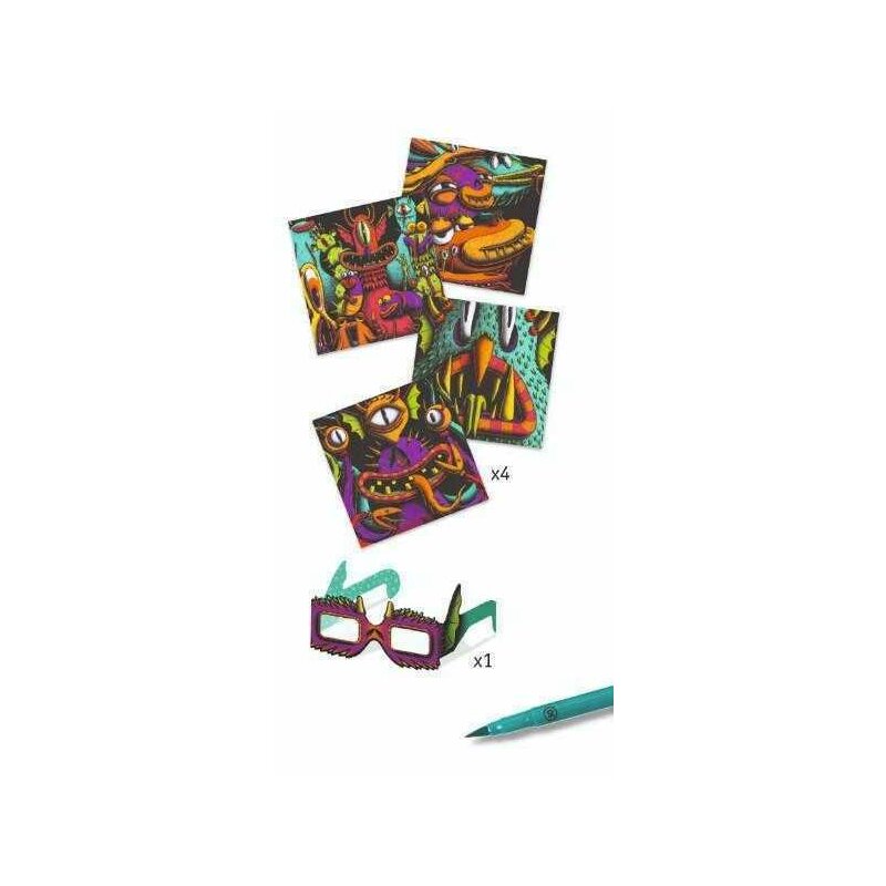 Djeco - set creativ monstruleti simpatici , de colorat 3d