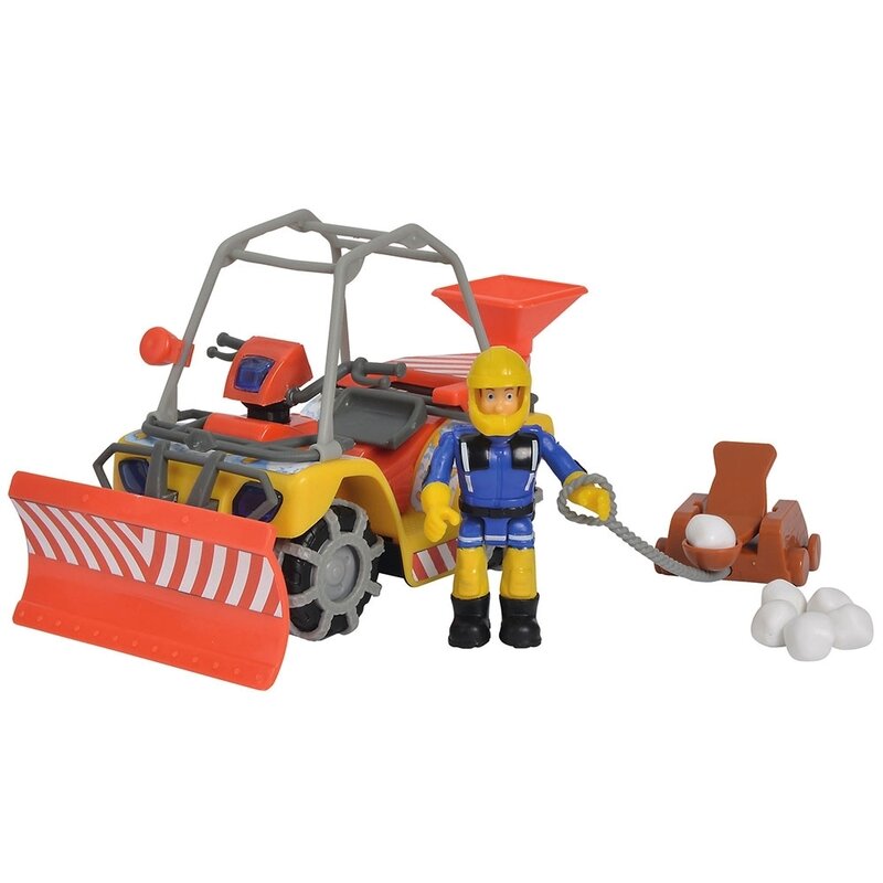 Simba - ATV Fireman Sam, Sam Mercury Snow Quad cu lama de zapada, figurina Sam si accesorii