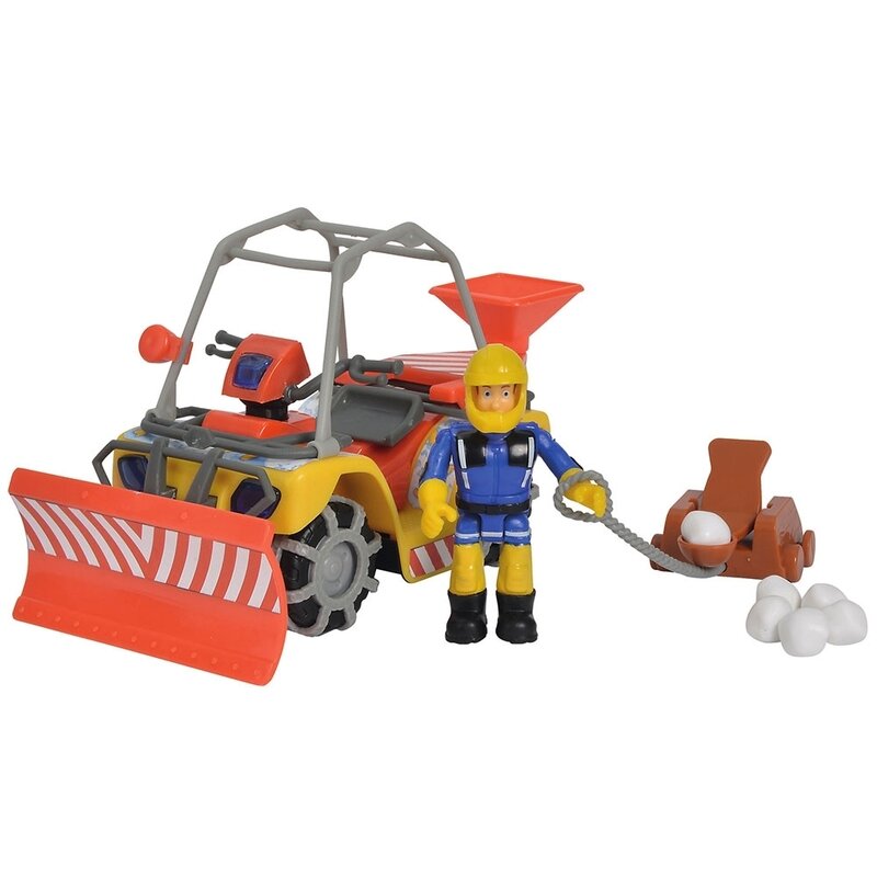 Simba - atv fireman sam, sam mercury snow quad cu lama de zapada, figurina sam si accesorii