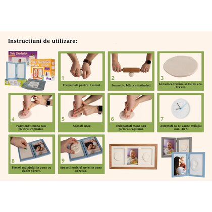 Baby HandPrint - Kit mulaj Memory Frame, Cu rama foto 13x18 cm, Non-toxic, Conform cu standardul european de siguranta EN 71-3:2019, Alb