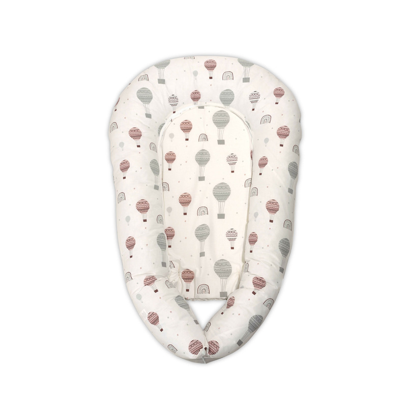 Baby nest 3in1, 110x70x15 cm, husa bumbac ranforce, grey baloons