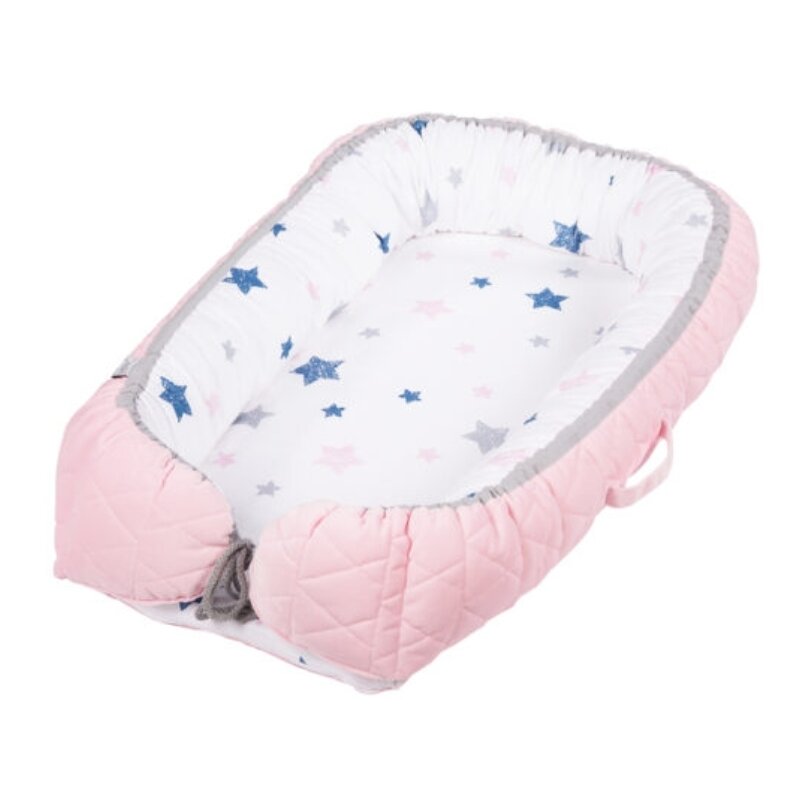 Klups - Suport de dormit Baby Nest Velvet din Bumbac, 80x50 cm, Roz