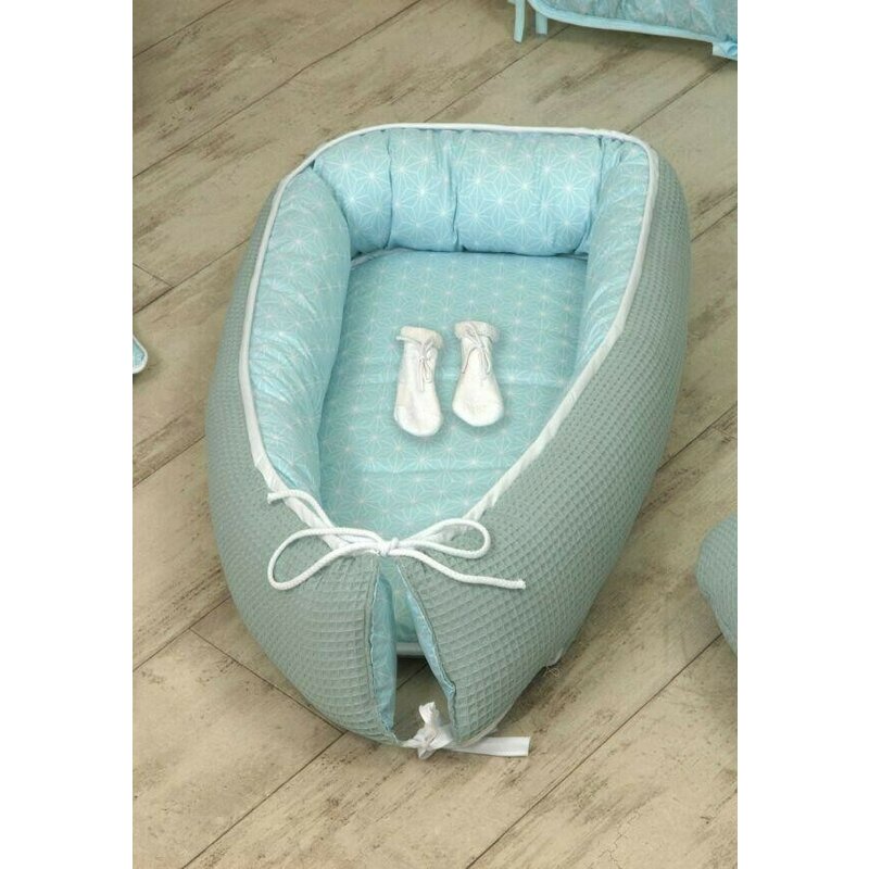Amy - baby nest reversibil origami waffle duo 70 x 45 cm mint/turcoaz
