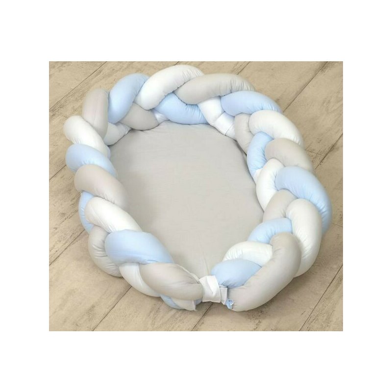 Amy - baby nest si bumper impletit multifunctional 80 x 50 cm white/grey/blue