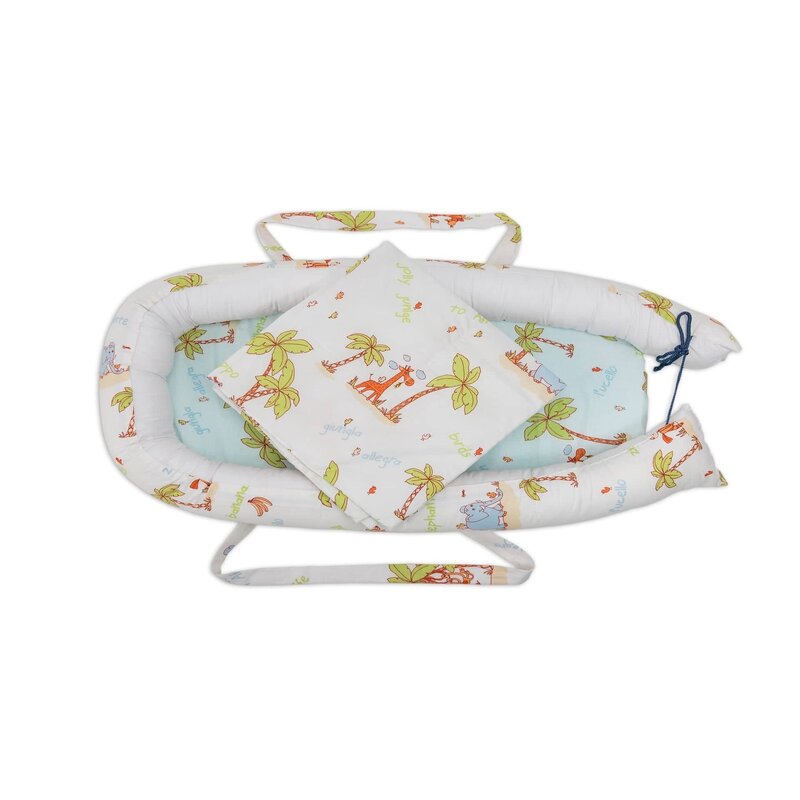 Somnart - baby nest : cosulet bebelusi + salteluta 42x84x2 cm + paturica 70x70 cm model jungle