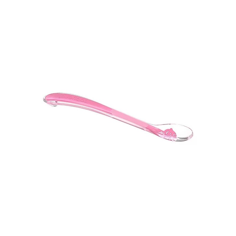 BabyOno - Lingurita din silicon moale pentru bebelusi, Maner ergonomic, Fara BPA, 6 luni+, Roz