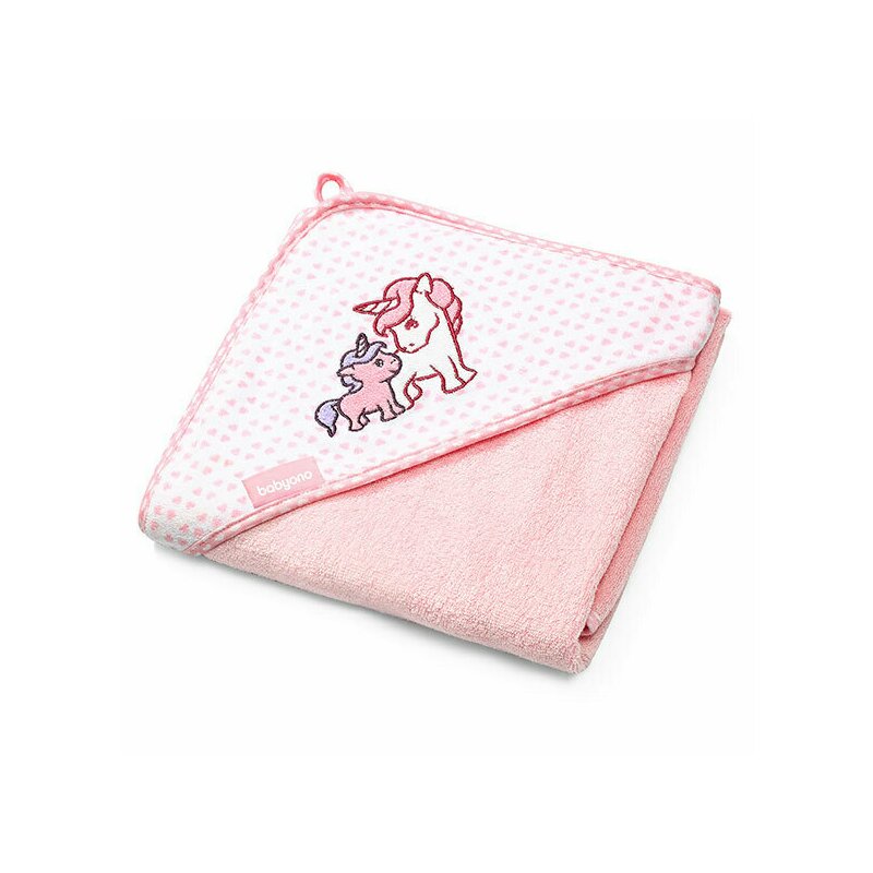 Babyono - prosop copii cu gluga fibra bambus, 100x100 cm, roz