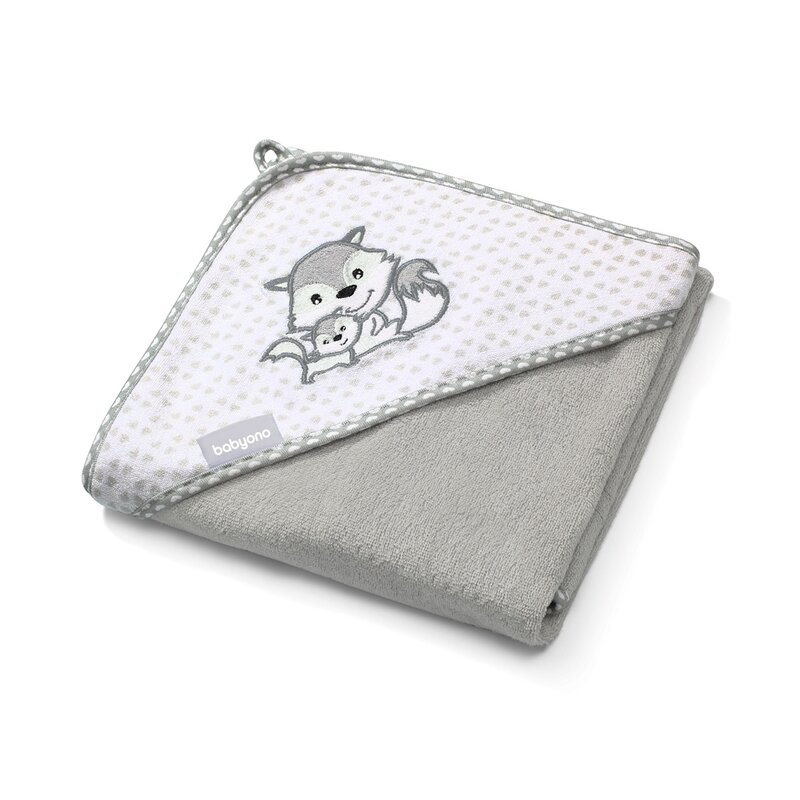 Babyono - prosop copii cu gluga fibra bambus, 76x76 cm, gri
