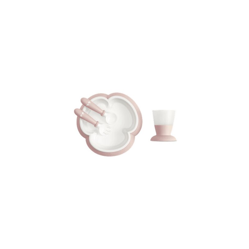 Babybjorn - set de masa powder farfurie, tacamuri, pahar, roz