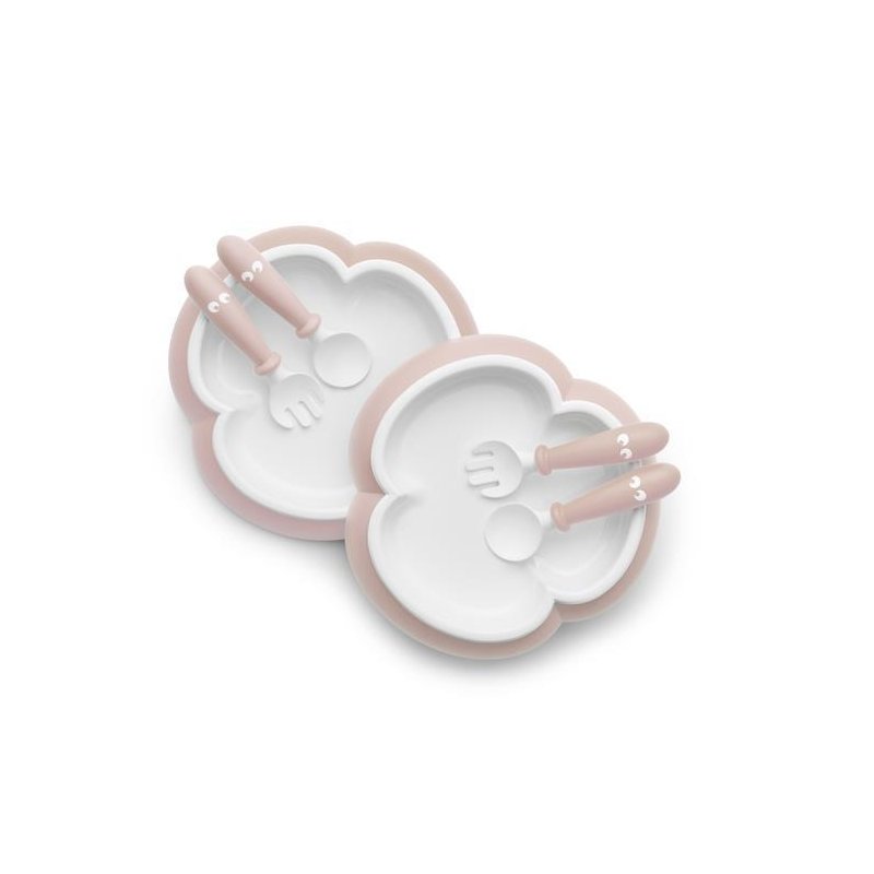 Babybjorn - 2 seturi hranire: farfurie, lingurita si furculita pentru bebe, powder pink