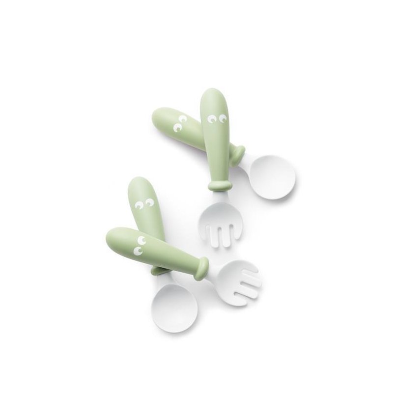 BabyBjorn - Set Lingurite si Furculite pentru bebelusi (4 bucati), Powder Green