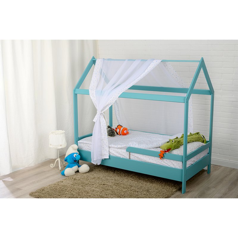 BabyNeeds - Patut din lemn Casuta 160x80 cm, Mint