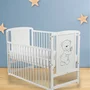 Babyneeds - Patut din lemn de pin Timmi 120x60 cm Cu laterala culisanta, EN716-1, EN716-2, Inaltime saltea reglabila pe 3 nivele, Laterala cu 3 bete detasabile, Alb + Saltea 8 cm + Qmini - Masuta de schimbat, 70x50 cm, Alb - 11