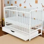 Patut din lemn bebe, 120x60 cm, Cu sertar cu capac, Din lemn de pin si mdf, Stabil si rezistent, Inaltime saltea reglabila pe 3 nivele, Laterala cu 3 bete detasabile, EN716-1, EN716-2, Alb, Babyneeds, Ola - 2