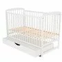 Patut din lemn bebe, 120x60 cm, Cu sertar cu capac, Din lemn de pin si mdf, Stabil si rezistent, Inaltime saltea reglabila pe 3 nivele, Laterala cu 3 bete detasabile, EN716-1, EN716-2, Alb, Babyneeds, Ola - 6