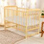 Patut din lemn bebe, 120x60 cm, Din lemn de pin, Stabil si rezistent, Inaltime saltea reglabila pe 3 nivele, Laterala cu 3 bete detasabil, EN716-1, EN716-2, Natur, Babyneeds, Ola + Saltea 8 cm - 3