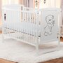 Patut din lemn bebe, 120x60 cm, Din lemn de pin si mdf, Stabil si rezistent, Inaltime saltea reglabila pe 3 nivele, Laterala cu 3 bete detasabile, EN716-1, EN716-2, Alb, Babyneeds, Timmi + Saltea 10 cm - 3