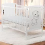 Patut din lemn bebe, 120x60 cm, Din lemn de pin si mdf, Stabil si rezistent, Inaltime saltea reglabila pe 3 nivele, Laterala cu 3 bete detasabile, EN716-1, EN716-2, Alb, Babyneeds, Timmi + Saltea 10 cm - 3