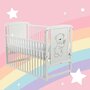 Patut din lemn bebe, 120x60 cm, Cu laterala culisanta, Din lemn de pin si mdf, Stabil si rezistent, Inaltime saltea reglabila pe 3 nivele, Laterala cu 3 bete detasabile, EN716-1, EN716-2, Alb, Babyneeds, Timmi - 8