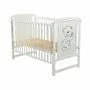 Patut din lemn bebe, 120x60 cm, Cu laterala culisanta, Din lemn de pin si mdf, Stabil si rezistent, Inaltime saltea reglabila pe 3 nivele, Laterala cu 3 bete detasabile, EN716-1, EN716-2, Alb, Babyneeds, Timmi + Saltea 10 cm - 7