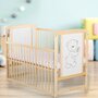 Patut din lemn bebe, 120x60 cm, Cu laterala culisanta, Din lemn de pin si mdf, Stabil si rezistent, Inaltime saltea reglabila pe 3 nivele, Laterala cu 3 bete detasabile, EN716-1, EN716-2, Natur, Babyneeds, Timmi - 2