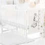 Patut din lemn bebe, 120x60 cm, Din lemn de pin si mdf, Stabil si rezistent, Inaltime saltea reglabila pe 3 nivele, Laterala cu 3 bete detasabile, EN716-1, EN716-2, Alb, Babyneeds, Timmi Girafa + Saltea 10 cm - 2