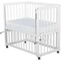 Patut co-sleeper, Qmini, Dalia, Multifunctional, 90x50 cm, Din lemn de pin, Reglabil pe orice treapta de inaltime la patul parintilor, Sistem de ancorare si roti cu frana incluse, Alb + Saltea 8 cm - 4