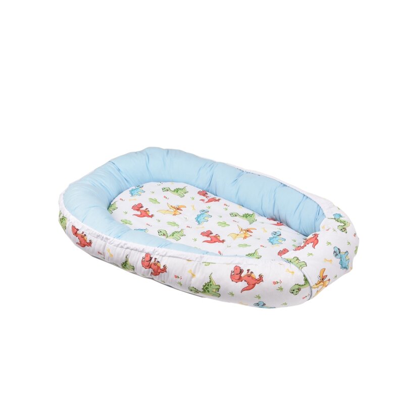 Confort family - suport de dormit babynest , dinozauri, din bumbac, 65x33 cm, albastru
