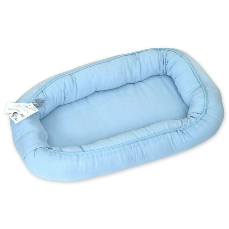 Amy - suport de dormit baby nest bumbac puzzle muslin, 70x45 cm, albastru