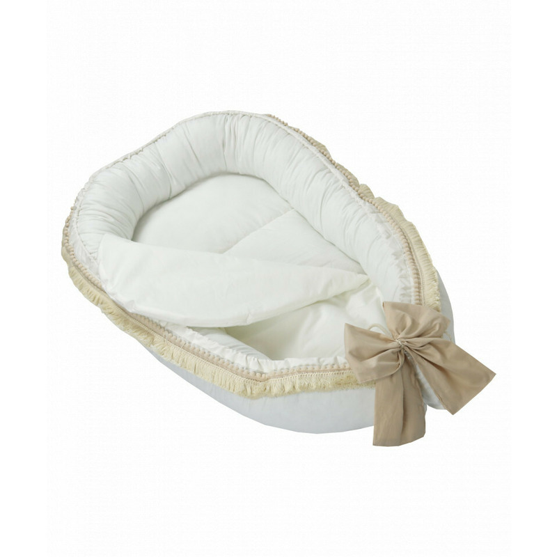 Babynest pentru copii, 86 x 50 cm, koell, boho cream, cu ciucuri scurti, cu saltea suplimentara