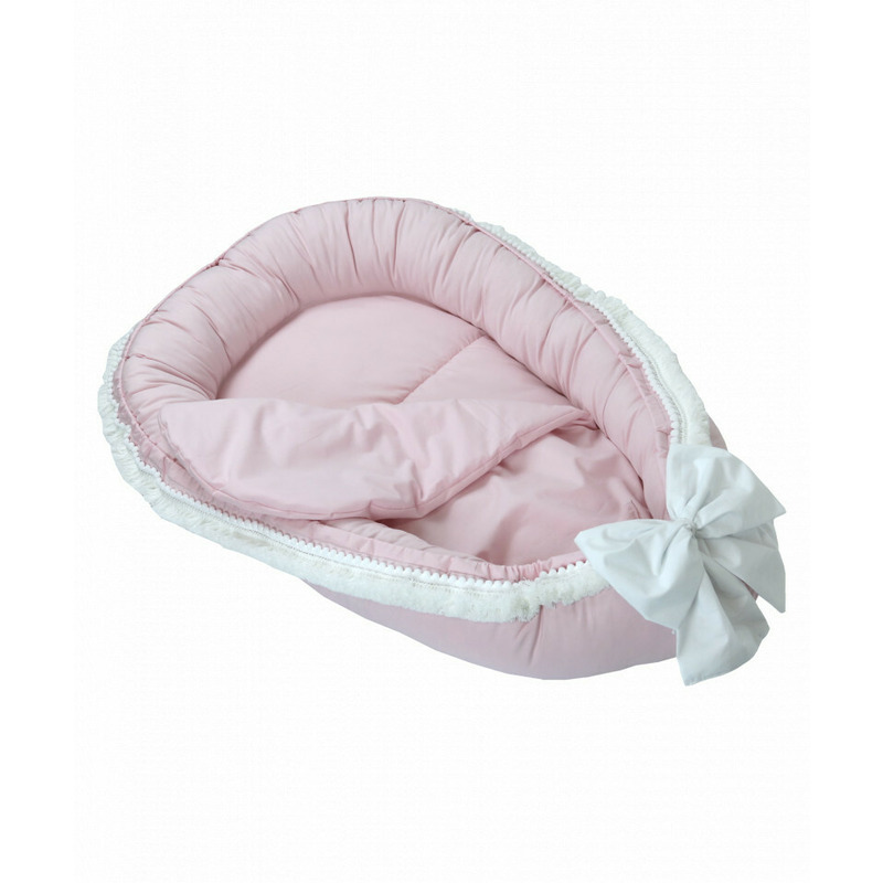 Babynest pentru copii, 86 x 50 cm, koell, boho, roz, cu ciucuri scurti, cu saltea suplimentara