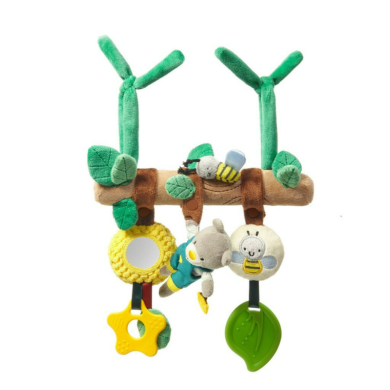 Babyono - jucarie multifunctionala pentru patut si carucior, teddy gradinarul, cu agatatoare, dezvolta abilitati motorii si senzoriale, 0 luni+, multicolor