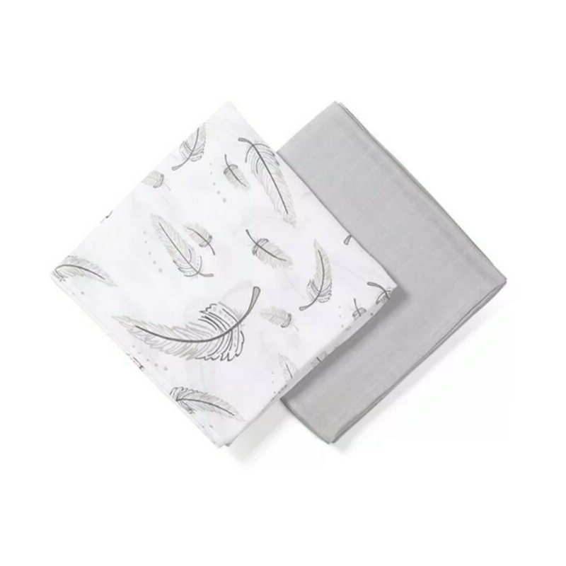 Babyono - set 2 museline de infasat, din bambus si bumbac, cu multiple intrebuintari, antibacteriene, hipoalergenice, dimensiune mare 120 x 120 cm, pene alb/gri