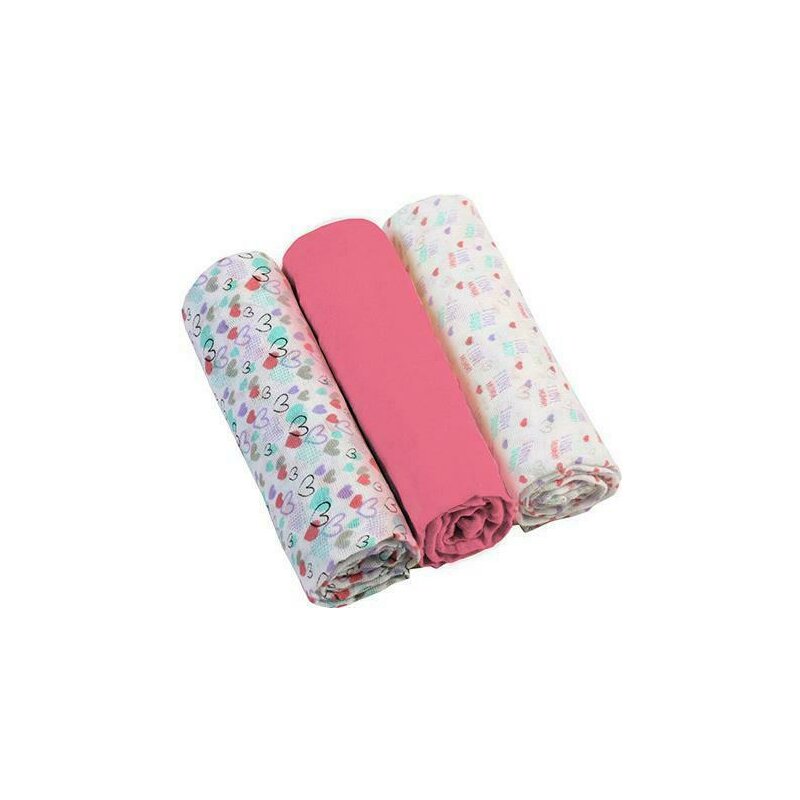 Babyono - set 3 scutece muselina, 70 x 70 cm, bumbac, alb - roz